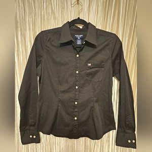 Ralph Lauren Fitted Button Down Polo Shirt- Black- Women's Size L